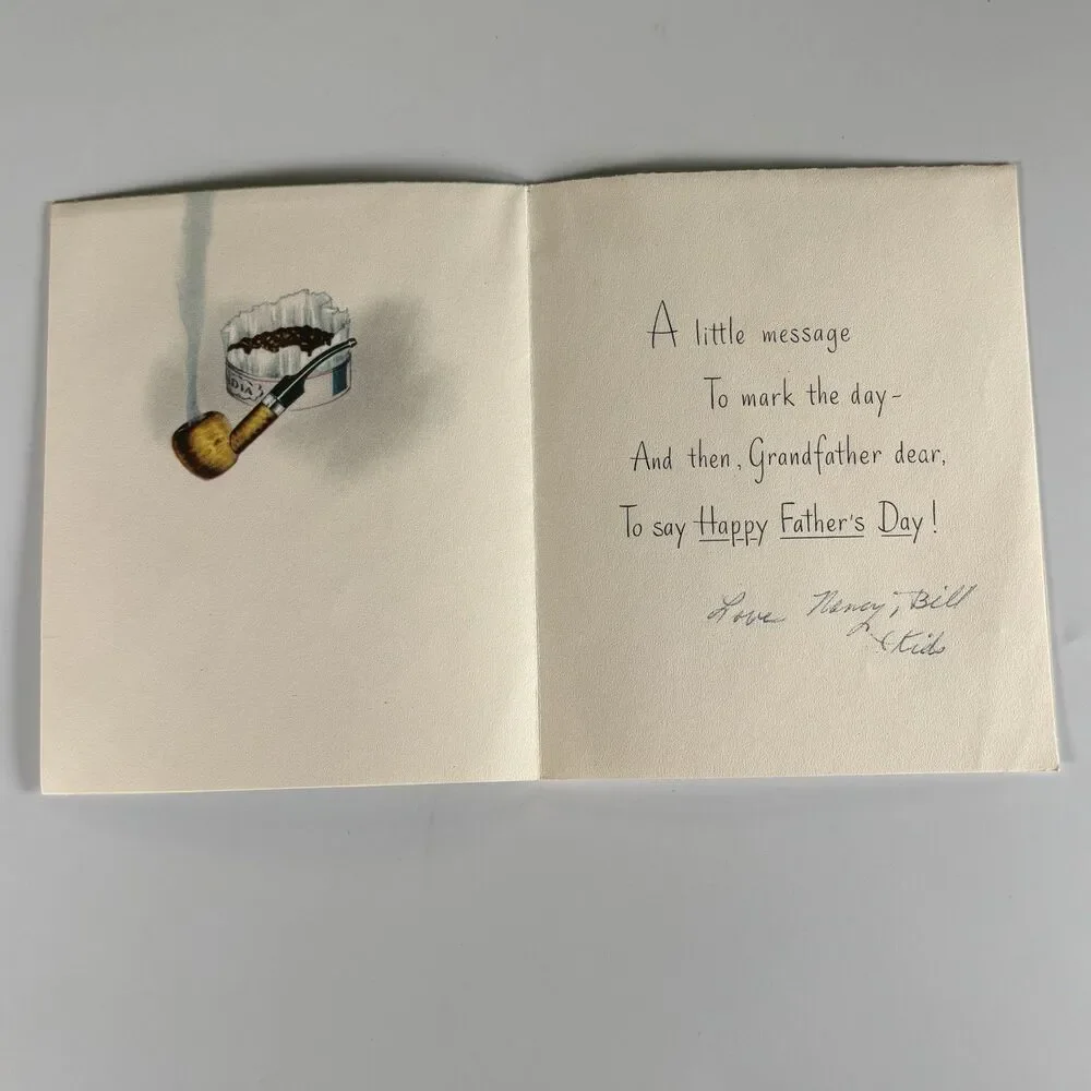 Vintage Father’s Day Greeting Card Grandfather Pipe Cigars Tobacco Smoking